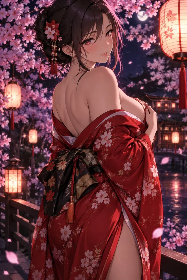 Kimono under night blossoms