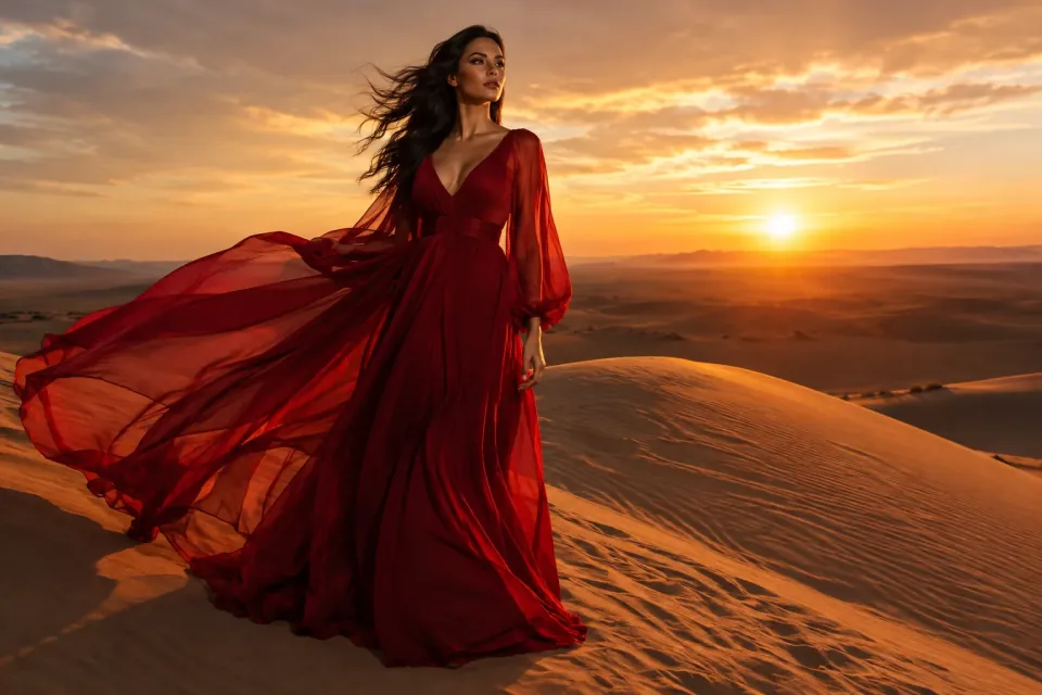 Red gown on the dunes